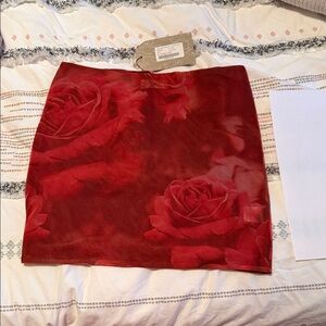 Meshki Red Floral Mini Skirt